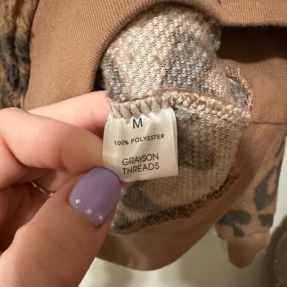 Grayson Threads Long Sleeve, Leopard Print Super Soft Zipper Pull Over - Picture 4 of 7